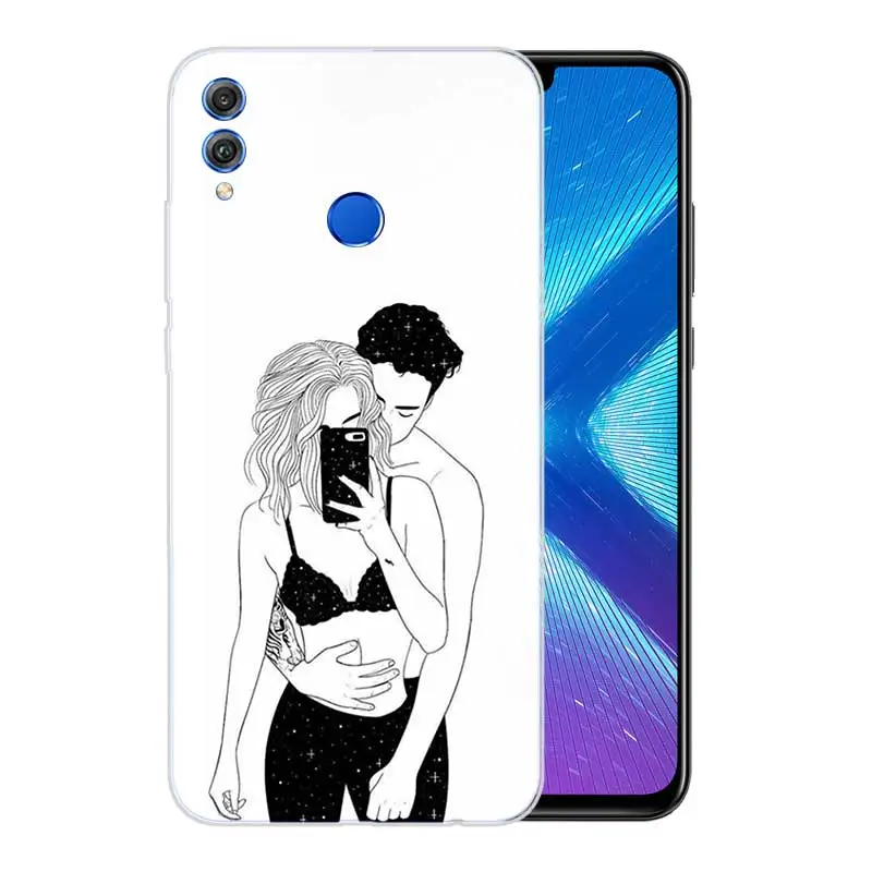 Sketch Couple Frosted Fundas Soft TPU Print Case For Huawei Honor V20 8X 7 8 9 10 lite 7X 8A V9 Play Cover |