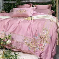 luxury pink solid 100s egyptian cotton embroidery bedding sets queen king royal duvet cover bed sheet set pillowcases 46pcs