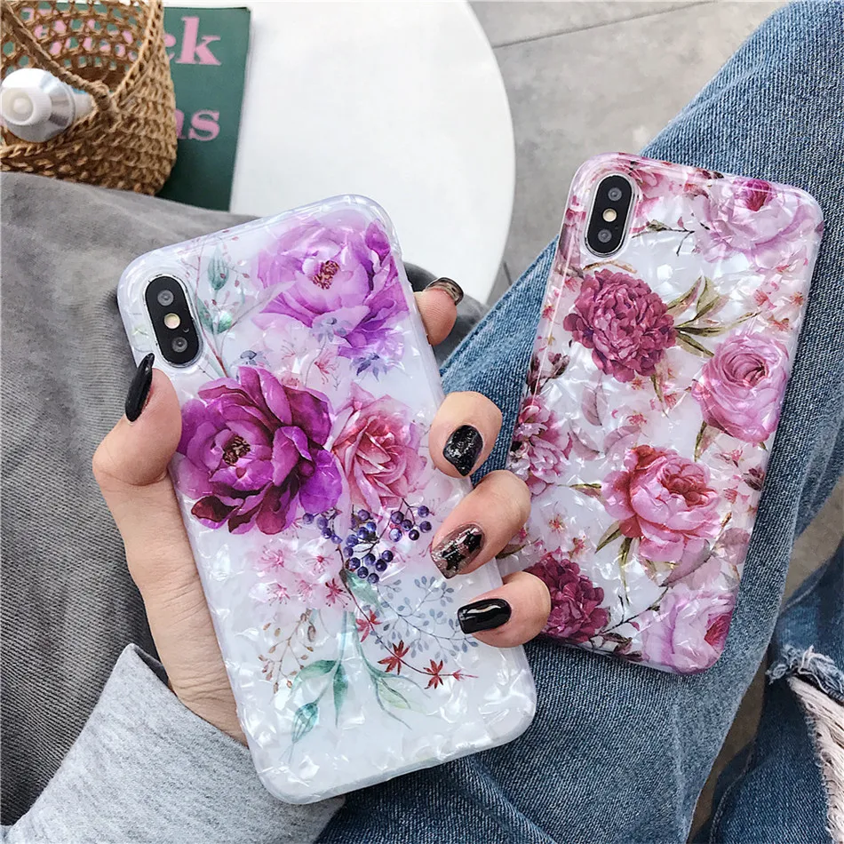 USLION Bling Dream Shell силиконовый чехол для телефона для iPhone X XR XS Max блестящие чехлы с цветочным принтом для iPhone 6 6S 8 7 Plus Мягкий чехол из ТПУ