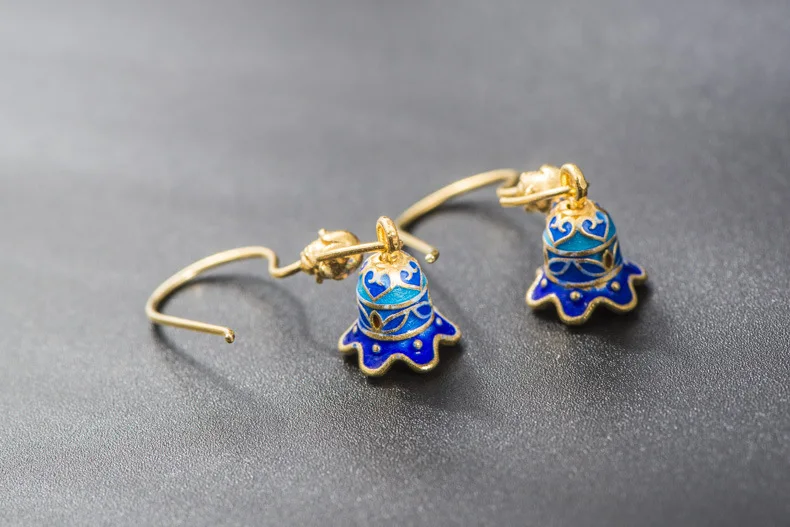 925 silver cloisonne craft jewelry bell earrings diy handmade | Drop Earrings