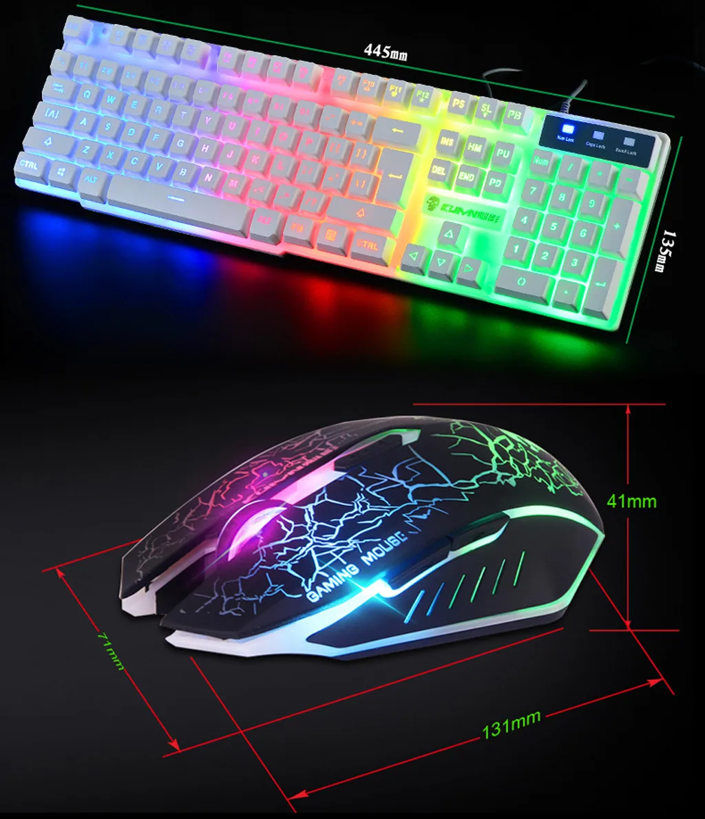 T6 Rainbow Backlight Usb Ergonomic Gaming Colorful Keyboard and Mouse Set for PC Laptop Tablet Desktop Russian sticker Y2.21 | Компьютеры