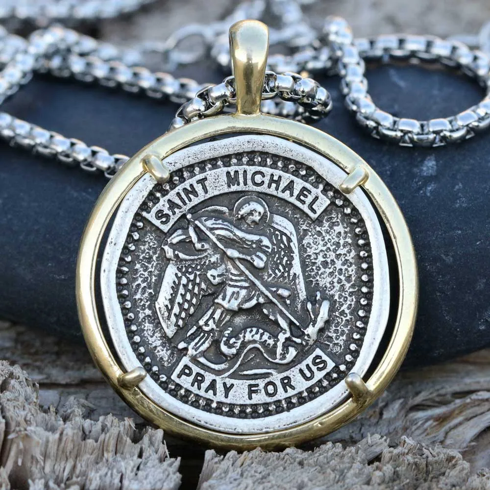 Католическая святая подвеска с Майклом Ретро медаль Archangel Patron Protect Me кулон русская православное ожерелье Прямая поставка