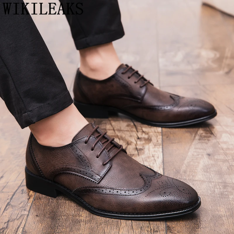 Brogue Shoes Men Formal Italian Designer Dress Leather Coiffeur Classic Oxford Brand Big Size Buty Meskie | Обувь