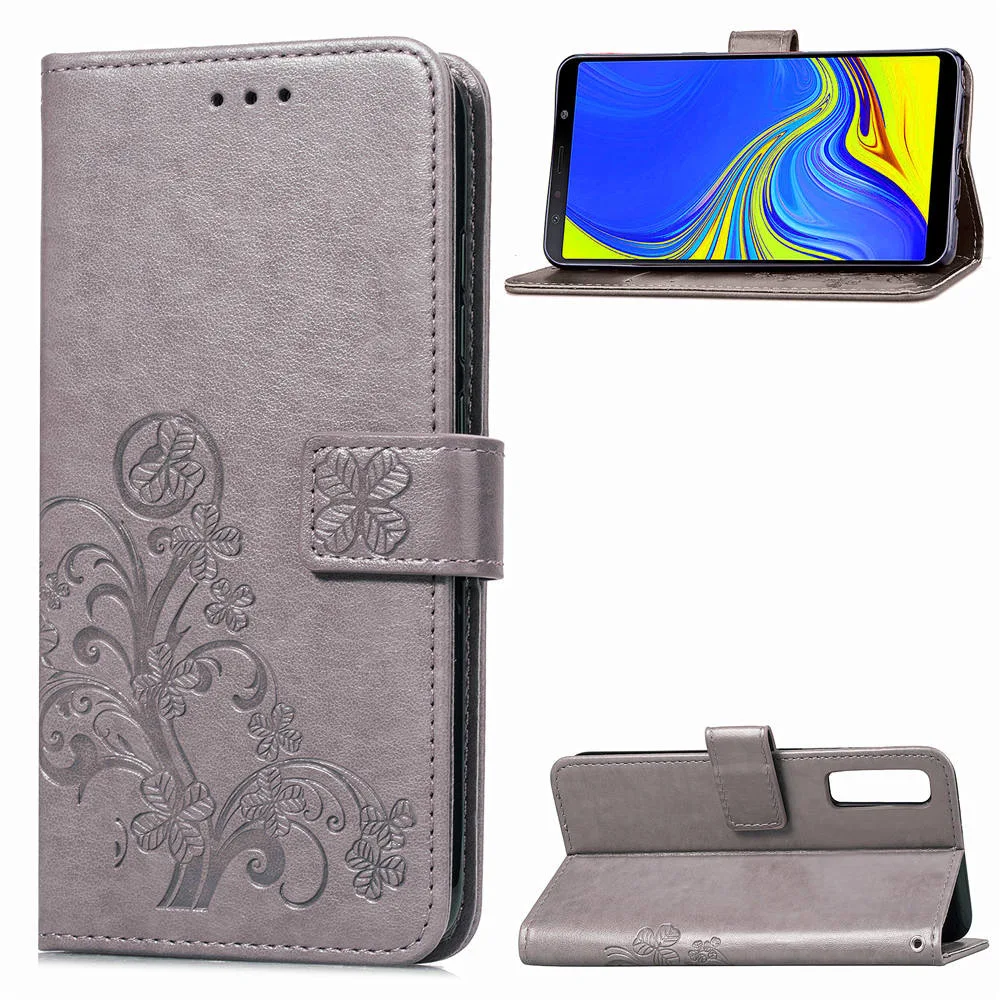 Luxury Four Leaf Clover Embossing Flower Leather phone case For Samsung Galaxy A5 A7 A9Star A6s A6 A8 Plus 2018 flip wallet | Мобильные