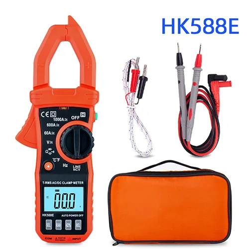 HK588E HONEYTEK True RMS мультиметр клещи с температурой NCV тестер амперметр плоскогубцы фонарик цифровой клещи Автоматический диапазон - Цвет: HK588E