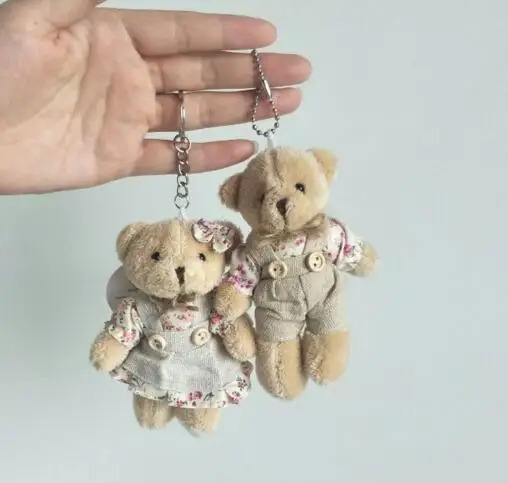Bear 11 см пара "Медведь", "Кролик", "Китай плюшевый брелок для ключей с цветочным рисунком ткань небольшой подвесные игрушки, Кролик Банни куклы сумка для ключей Подвески влюбленных, друзей подарок - Цвет: Bear