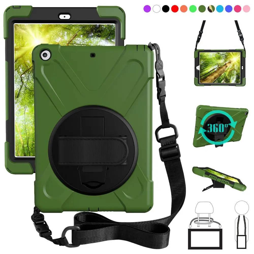 army green Для iPad 9,7 Чехол ручка ручной ремень плечевой ремень защитник дети прочный защитный чехол Чехол для iPad 9,7 дюймов - Цвет: army green