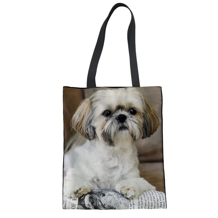 LMF3544Z22 WHEREISART Shih Tzu, женская сумка для покупок с принтом собаки, тканевая сумка-шоппер, повседневная женская сумка на плечо, на заказ, для девочек, для домашних животных, Bolsas De Tela - Цвет: LMF3544Z22