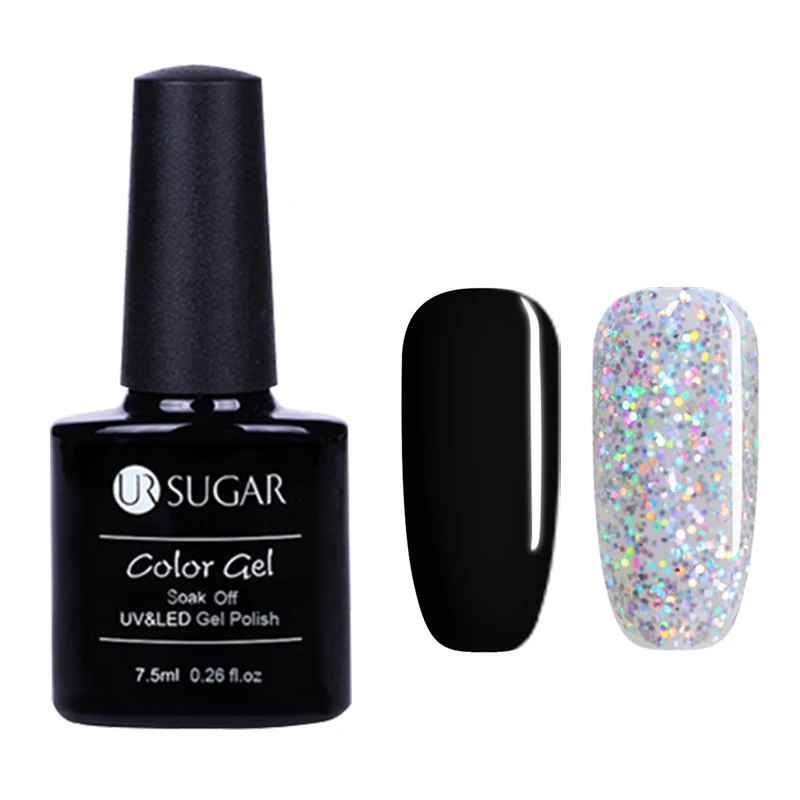 Ur Sugar, 2 бутылки, голографический Серебряный Гель-лак для ногтей, набор, 7,5 мл, лазерные блестки, замочить от УФ, светодиодный Гель-лак