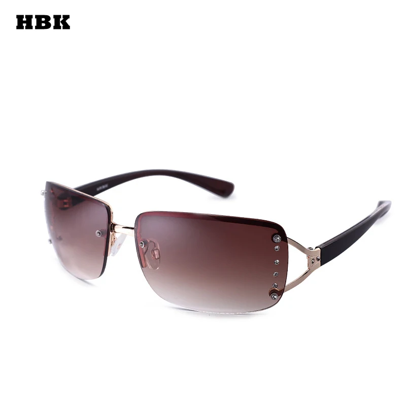 HBK новые изысканные роскошные сексуальные женские квадратные солнцезащитные очки без оправы с бриллиантами, прозрачные UV400 очки для вождения на открытом воздухе, стильные модные женские очки