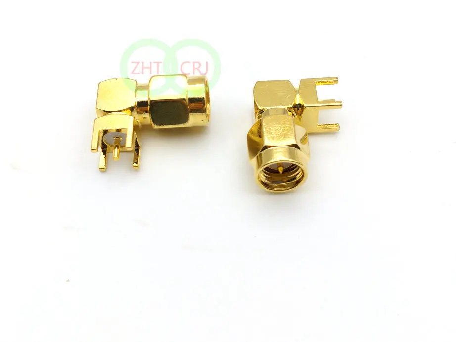 Позолоченный разъем SMA штекер прямоугольный сквозное отверстие PCB крепление RF