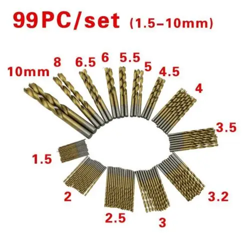 

99pcs/Set Twist Drill Bit Set Saw Set HSS High Steel Titanium Coated Drill Woodworking Wood Tool 1.5-10mm For Metal