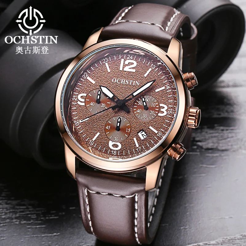 Часы мужские кварцевые с хронографом на кожаном ремешке | Наручные часы