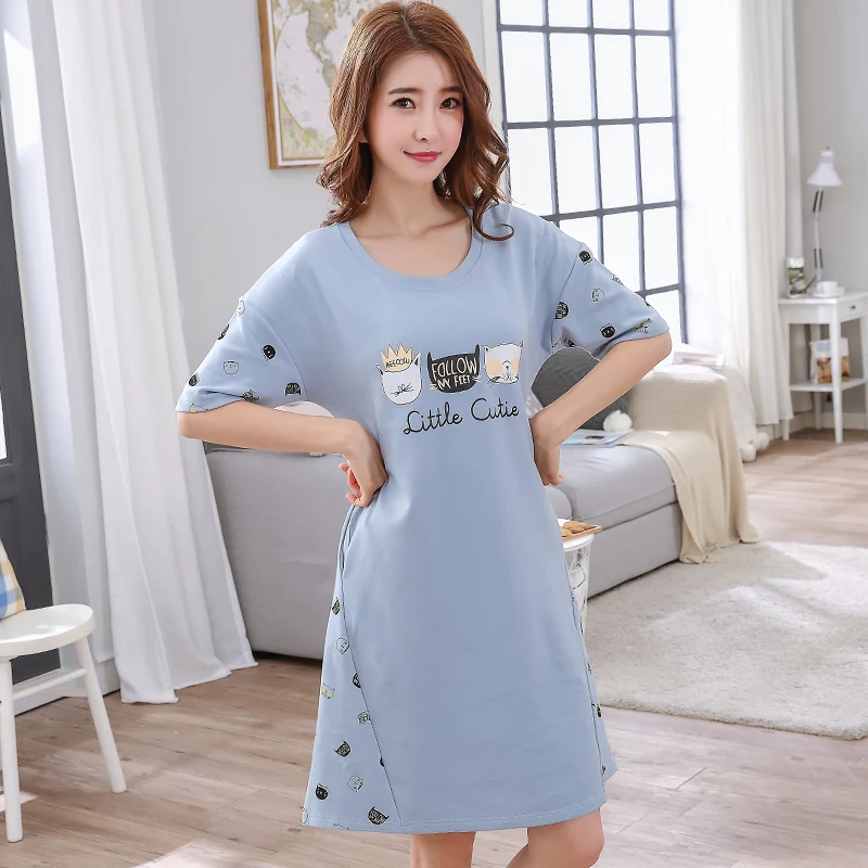 Женская летняя ночная рубашка Повседневная Домашняя одежда хлопковая с коротким