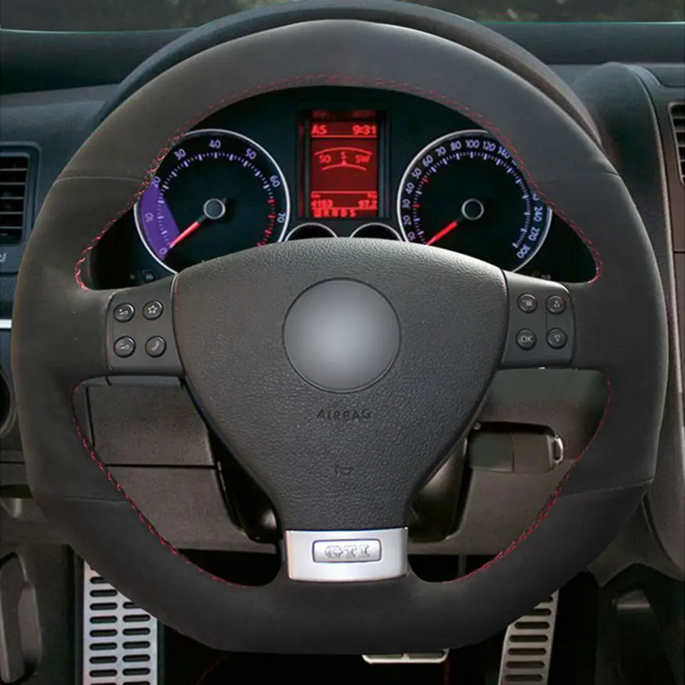 Черная замшевая ручная сшитая крышка рулевого колеса для Volkswagen Golf 5 Mk5 GTI VW Golf 5 R32 Passat R GT 2005