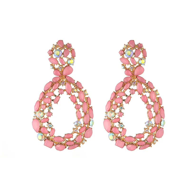 pink Розовые массивные серьги для женщин большие квадратные хрустальные большие серьги стразы серьги в форме капли Роскошные геометрические модные ювелирные изделия - Окраска металла: pink