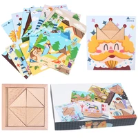 2019 new hot sale children mental development brain teaser tangram wooden geometry jigsaw puzzle educational toys for kids