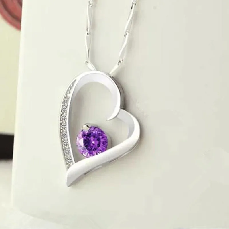 

Wholesale 925 sterling silver romantic love heart shiny crystal ladies pendant necklaces jewelry female wedding gift no fade
