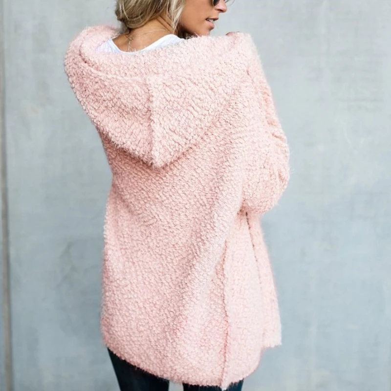 2019 Новое Женское пальто пушистое длинное с капюшоном карманами зимняя теплая