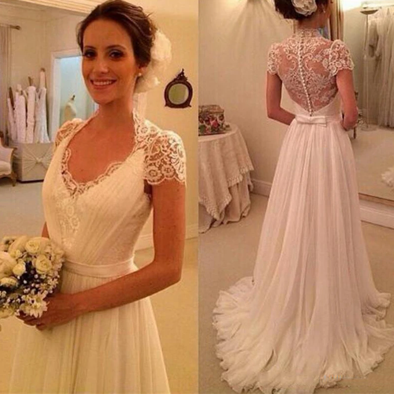 

Beach Wedding Dresses 2021 A Line White Jewel Bridal Gown Custom Made Pleated Chiffon Elegant Formal Wedding Gowns