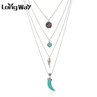 longway silver color women s jewelry chain necklace with pendant four layered chain multi layer chain choker sne160042103