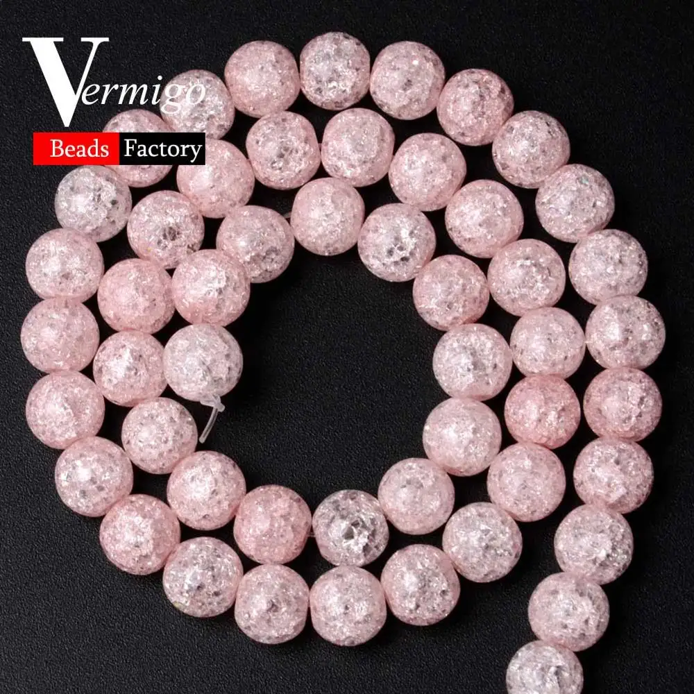 Pink Crack Crystal AAA белые хрустальные бусины, натуральный камень, круглые бусины для рукоделия, изготовления ювелирных изделий 6 8 10 12 мм, аксессуары для браслетов Diy - Цвет: Pink Crack Crystal