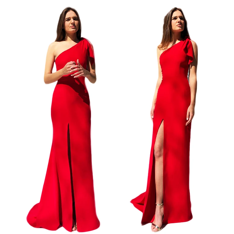 Красное платье невесты с одним плечом новое летнее элегантное облегающее