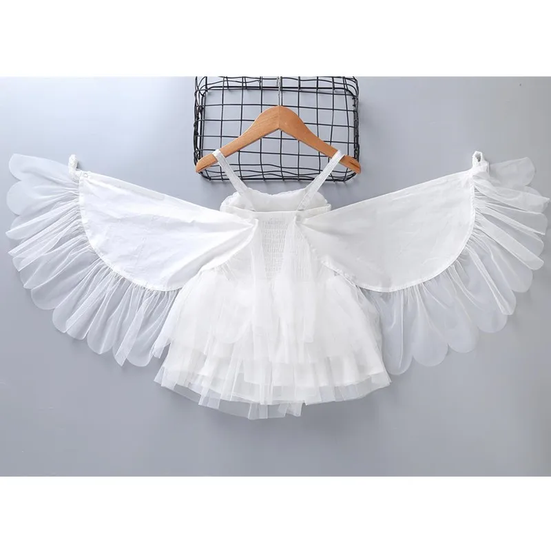 2018 new arrival summer tutu mini dress removable swan wings cotton girl lace princess ballet angle cosplay | Детская одежда и