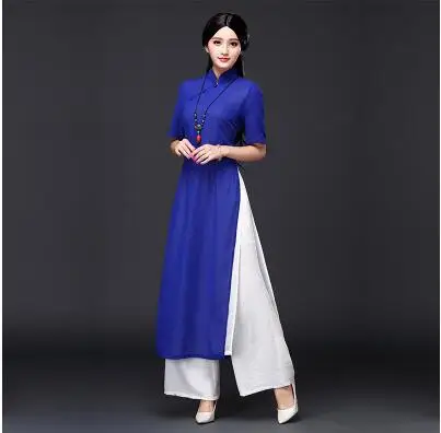 dress and pant Традиционное Вьетнам аозай Cheongsam Лето Восточный платье в китайском стиле Ципао платье и Штаны - Цвет: dress and pant