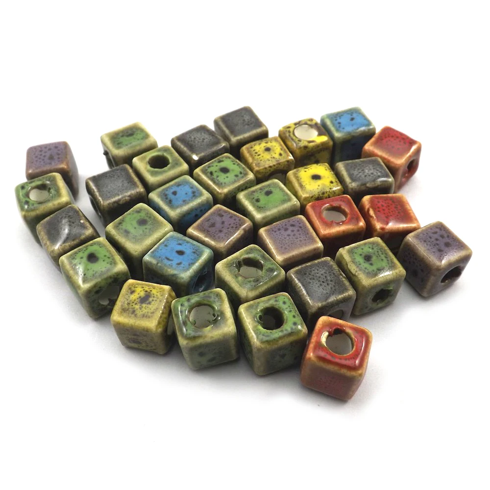 Модные 10 мм кубические керамические бусины разноцветные леопардовые точки 50 шт