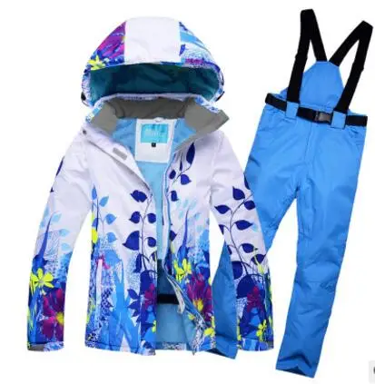 blue blue Мужской или женский горнолыжный костюм, куртка и брюки с принтом листьев, мужские пальто для сноуборда и брюки, зимняя одежда, зимний костюм для мужчин - Цвет: blue blue