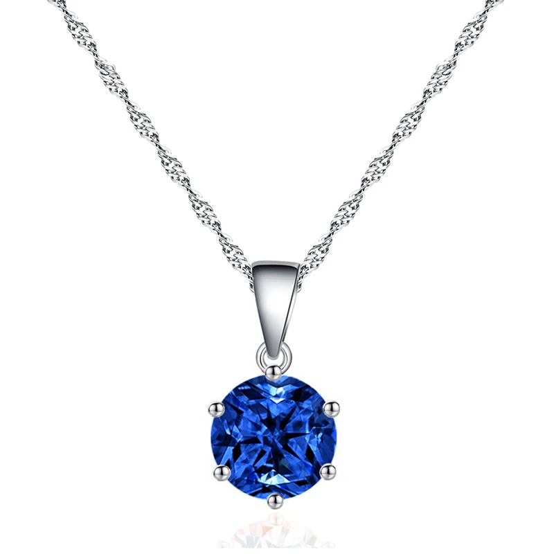 Blue 2 Fashion AAA Zircon Round Crystal Pendant Choker Necklace for Women Females Green Purple Blue Pink Color CZ Jewelry Gifts - Окраска металла: Blue 2