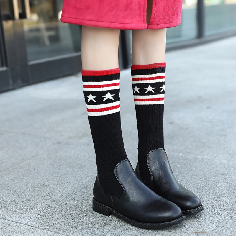 2019 брендовый носок Женские Сапоги выше колена осенне-зимняя трикотажная обувь