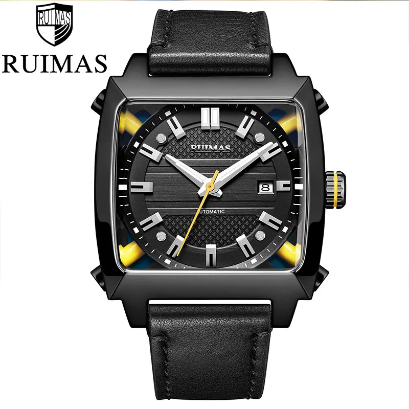 RL6763G-Black Механические часы мужские наручные автоматические Ретро деловые часы мужские водонепроницаемые черные кожаные часы Montre Homme наручные часы - Цвет: RL6763G-Black