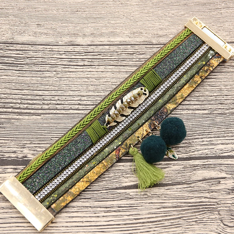 STRATHSPEY Модный женский многорядный стразы набор кисточка меховой шар PU пена