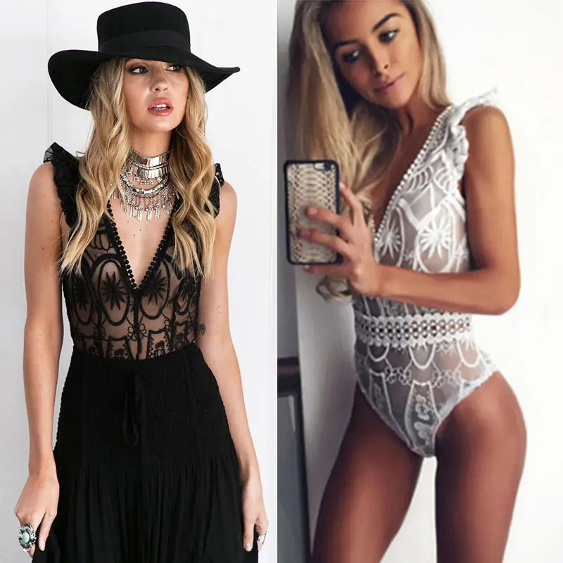 Новый Модный женский цельный сексуальный боди глубокий v образный комбинезон без