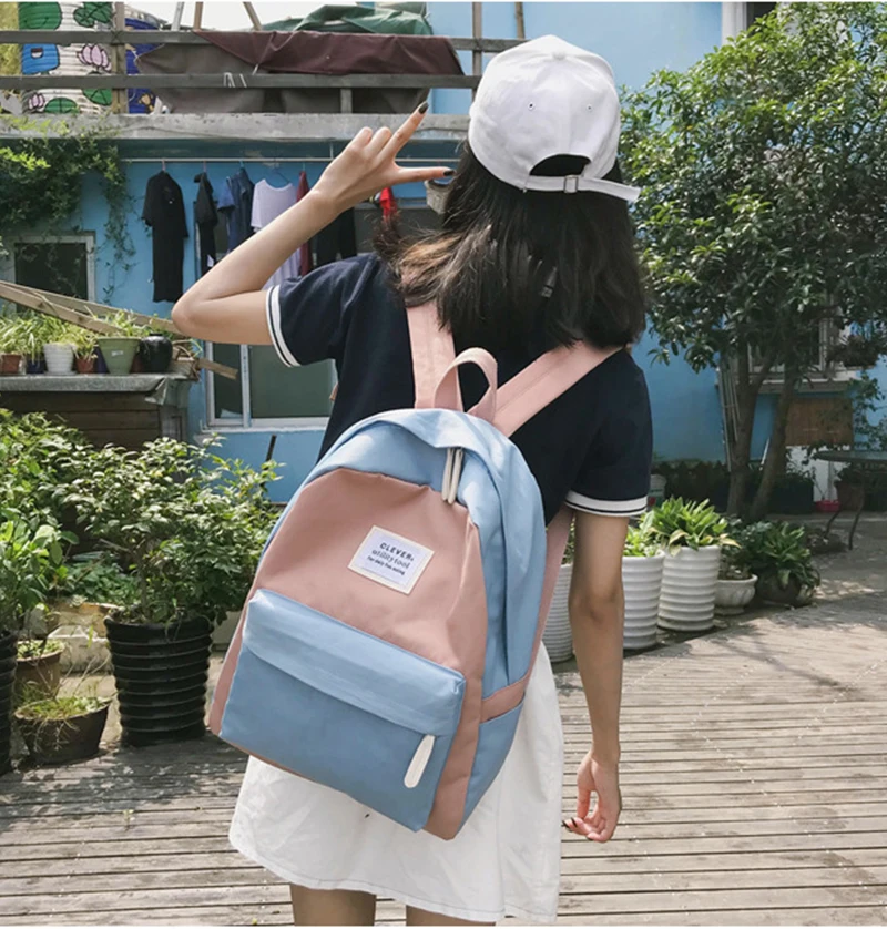 Повседневное Девушка пэчворк Рюкзак Школьный для подростков Холст back pack женщины школьные сумки Лоскутная Контрастность Цвет женский рюкзак школьный для девочки рюкзак подростковый