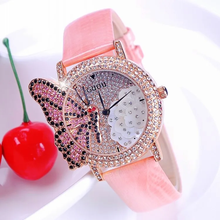 Мода Роскошь Натуральная Кожа Круглый Полный Кристалл Алмаза Бабочка Bling Платье