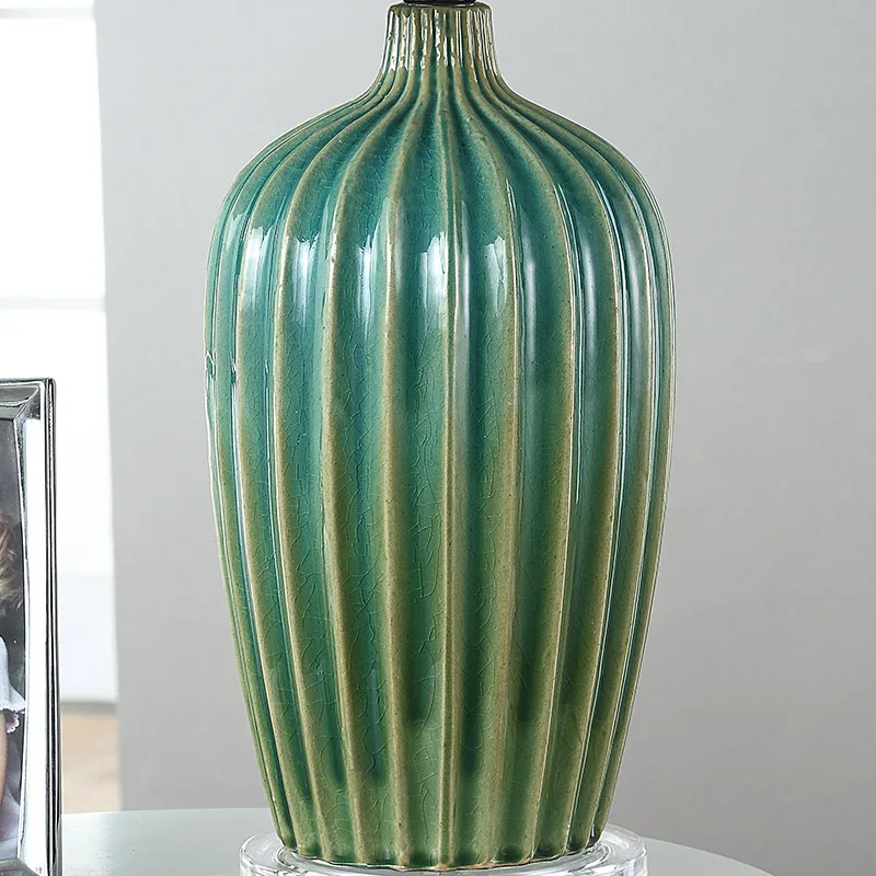 Зеленая Керамическая Настольная лампа с рисунком листьев акриловая для гостиной