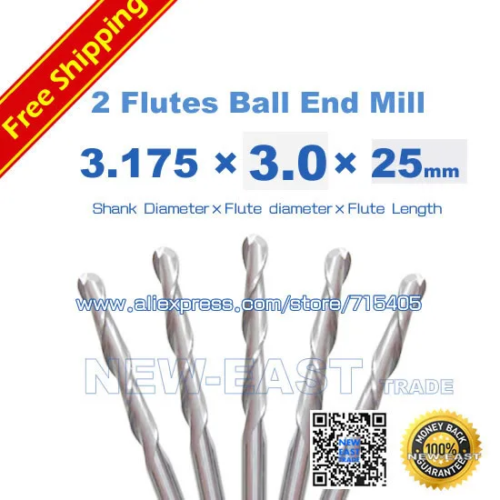 Концевая фреза с двумя канавками 3 175*25 мм 10 шт.|2 flute|ball noserouter cutter |