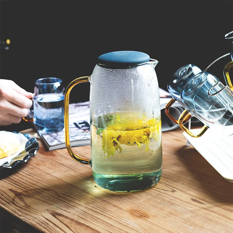 Mejor tetera de vidrio borosilicato resistente al calor azul 1500 ml taza de té de oficina de agua fría caliente taza