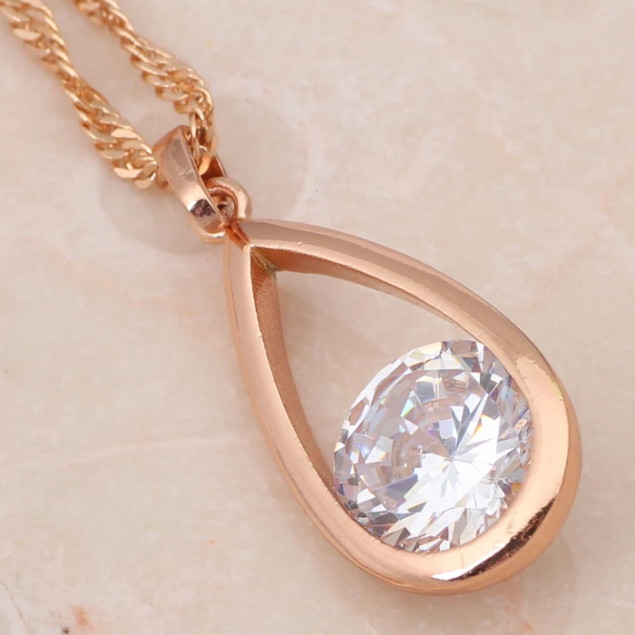 Rolilason Цирконий наборы Модные украшения нежный дизайн формы розовое золото Тон