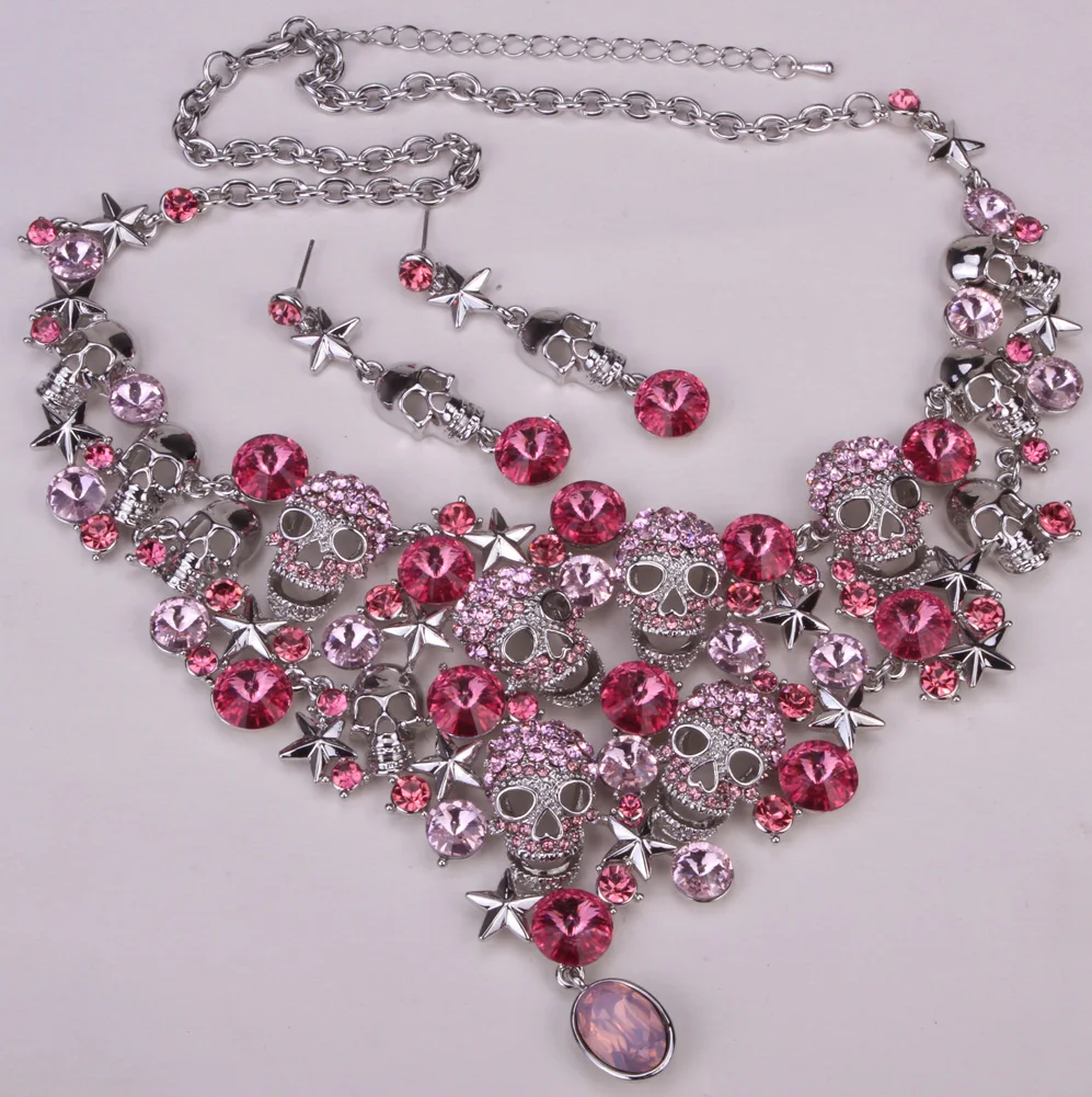 Skull star necklace earrings sets women biker jewelry gifts W/ crystal antique silver color NC03 wholesale dropshipping | Украшения и