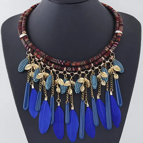 color 2 Kymyad Collier femme винтажные массивные ожерелья для женщин Bijoux синие перья ожерелья и подвески макси Colar - Окраска металла: color 2