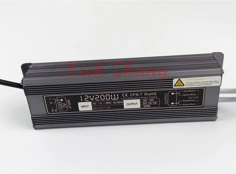IP67 Водонепроницаемый 200 Вт светодиодный драйвер Вход AC170V ~ 265 В Выход DC12V 24