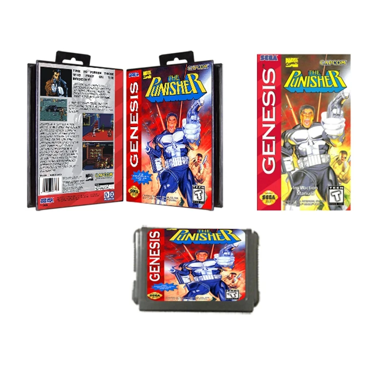 Игровая карточка Punisher Sega с ручной книгой и розничной коробкой для Mega Drive/Genesis Console