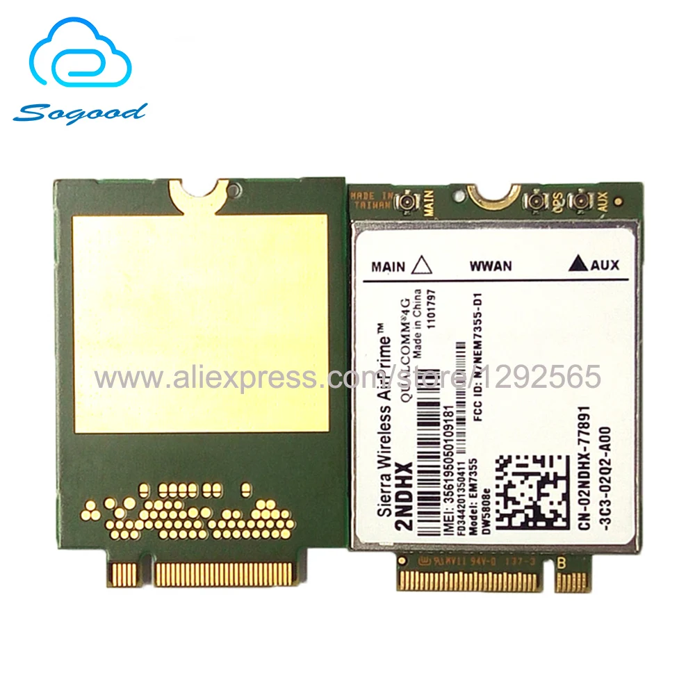 Sierra Wireless AriPrime EM7355 GOBI5000 100 Мбит/с NGFF Qualcomm 4G 3G/4G модуль DW5808e 4GP3D сетевая карта для Dell