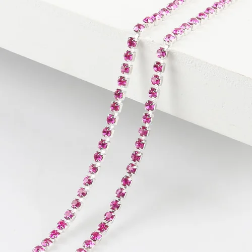 Light Red Горячая серебряная основа коготь 1 м/лот высокая плотность ss6 2 мм ss8 2,5 мм ss10 2,8 мм ss12 3 мм стразы на цепочке для пришивания клея на отделке - Цвет: Light Red