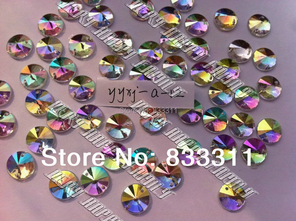 Круглые акриловые кристаллы 500 шт. 12 мм AB-Color Стразы коническая поверхность
