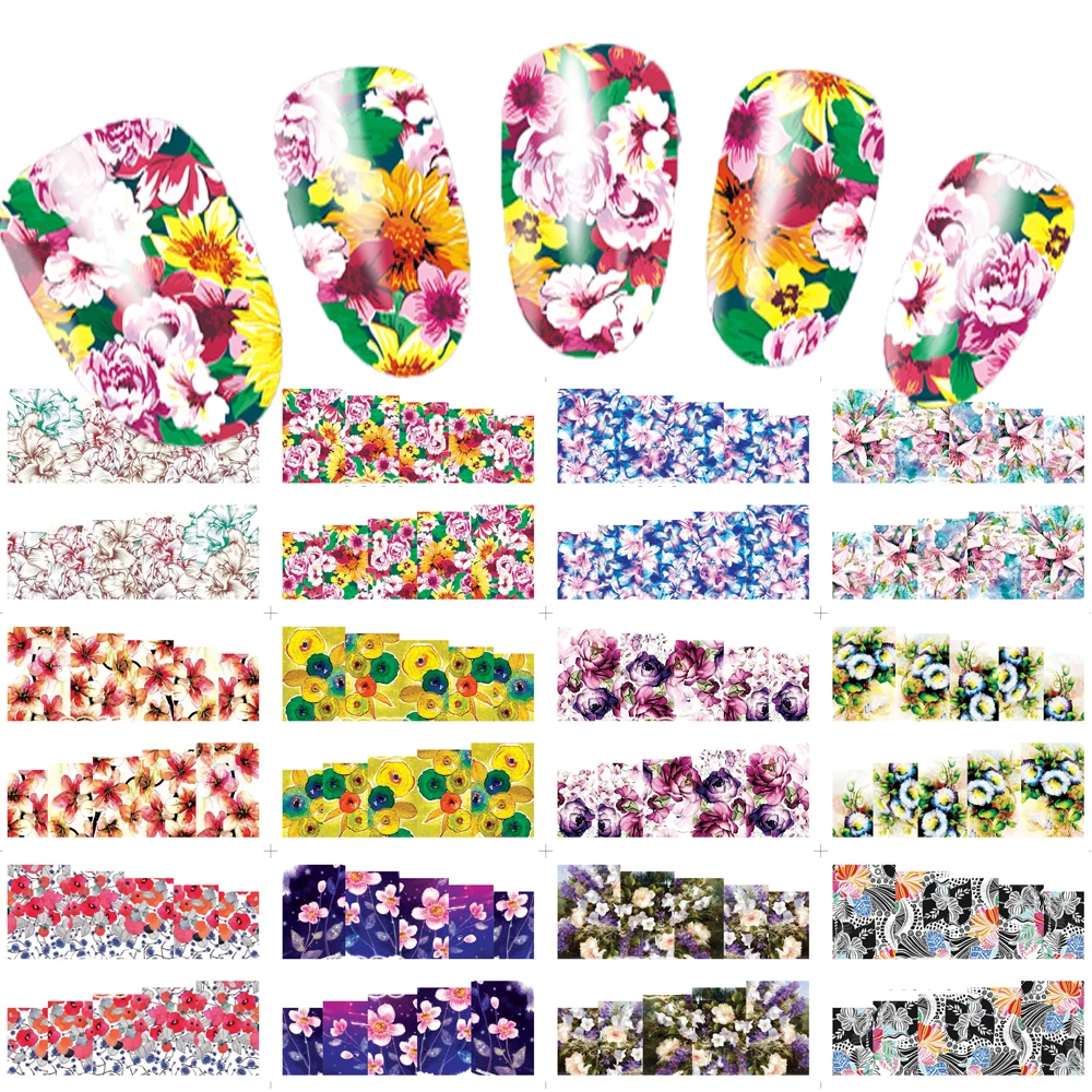 48 листов красочного полного обертывания Цветущий цветок для дизайна ногтей